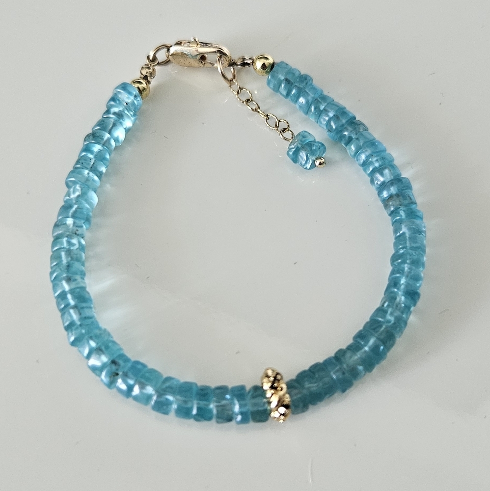 Blue Topaz Beaded Bracelet with Gold Accents